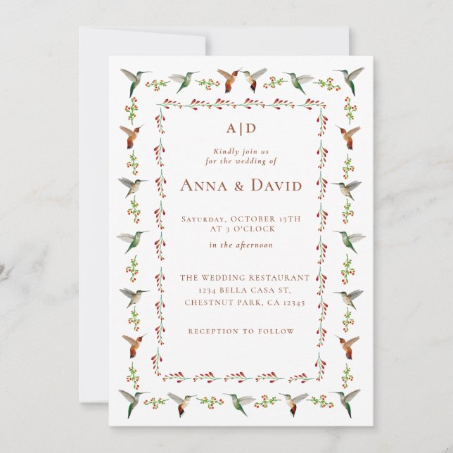 Hummingbird Wedding Invitation (Front)