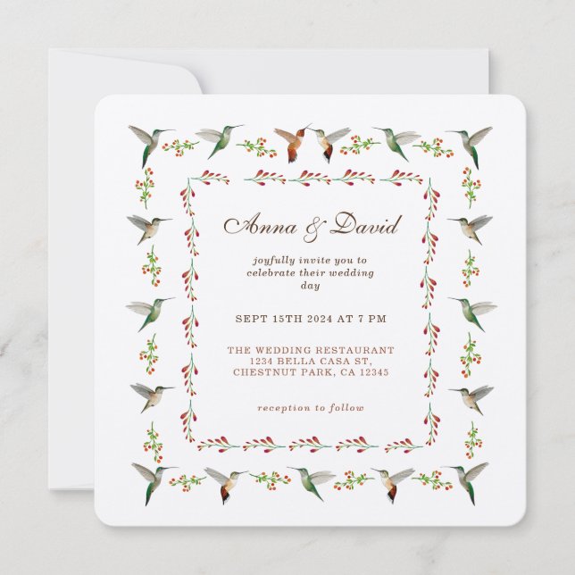 Hummingbird Wedding Invitation (Front)