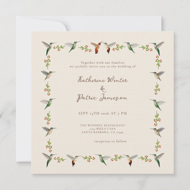 Hummingbird Wedding Invitation (Front)