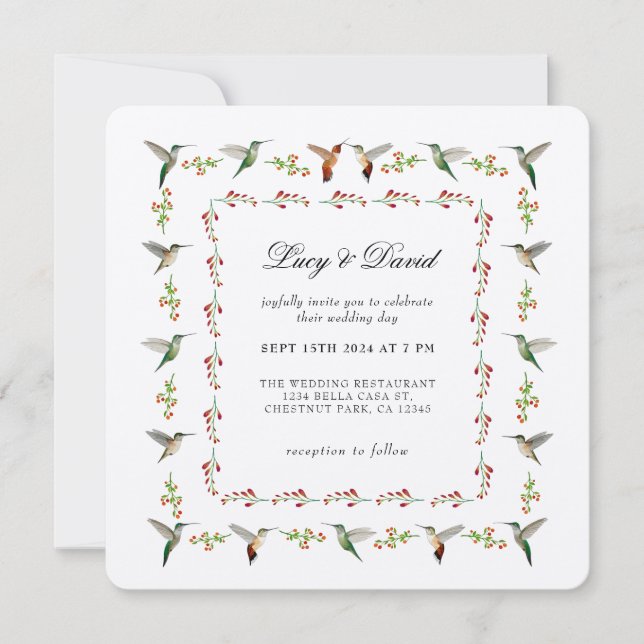 Hummingbird Wedding Invitation (Front)