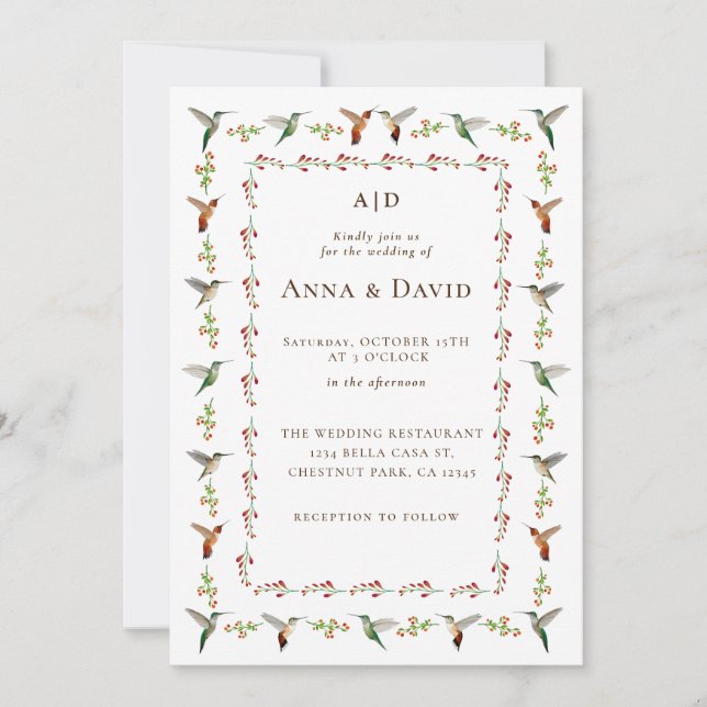 Hummingbird Wedding Invitation (Front)