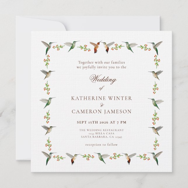 Hummingbird Wedding Invitation (Front)