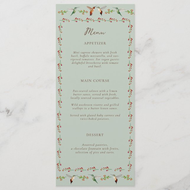 Hummingbird Wedding Menu (Front)