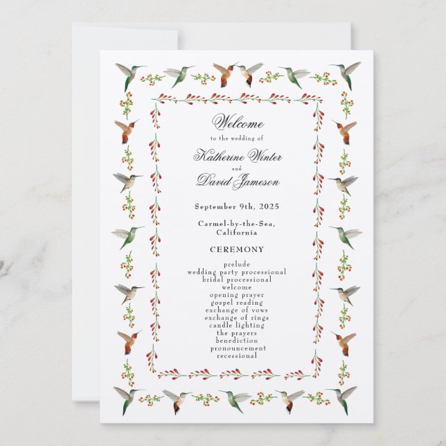 Hummingbird Wedding Program (Front)