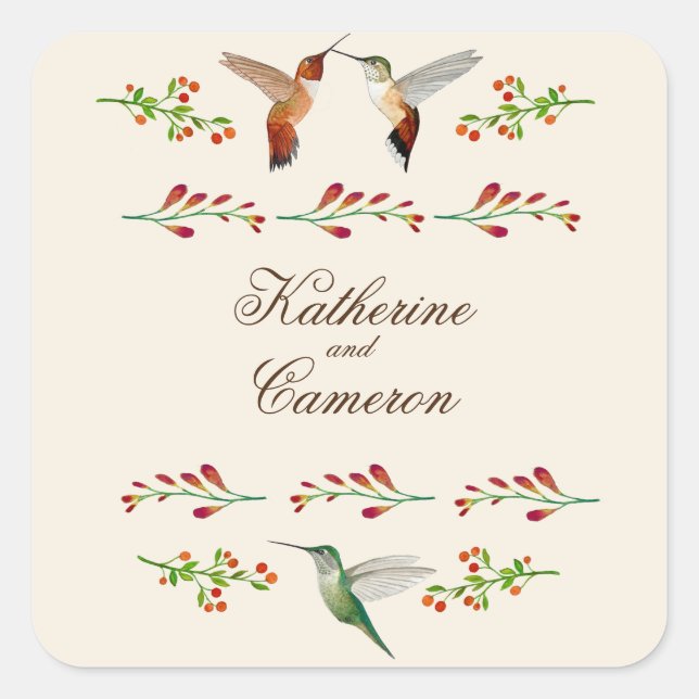 Hummingbird Wedding Square Sticker (Front)