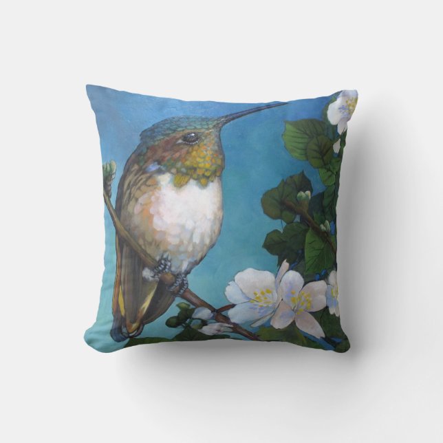 Hummingbird & White Blossoms Decorative Pillow (Front)