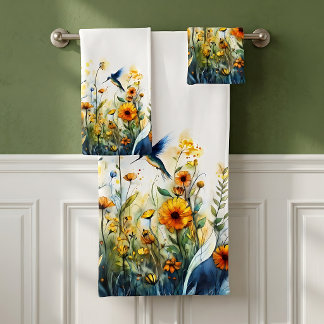 Hummingbird Wildflower Bath Towel Set