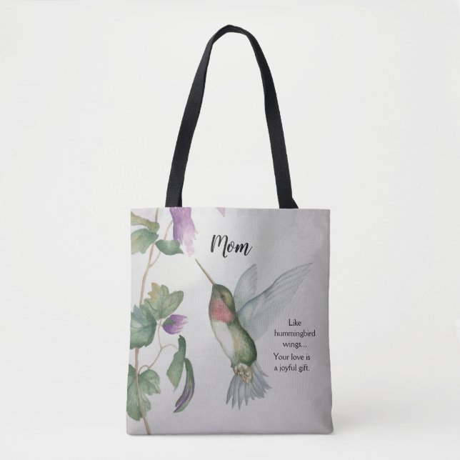 Hummingbird Wings Joyful Gift Watercolor Mom Tote Bag (Front)