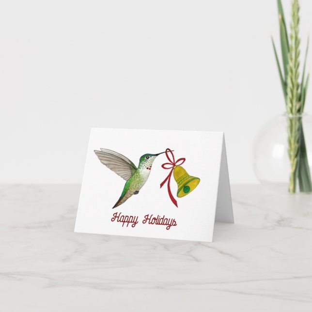 Hummingbird with Bell Holiday Card (Front)