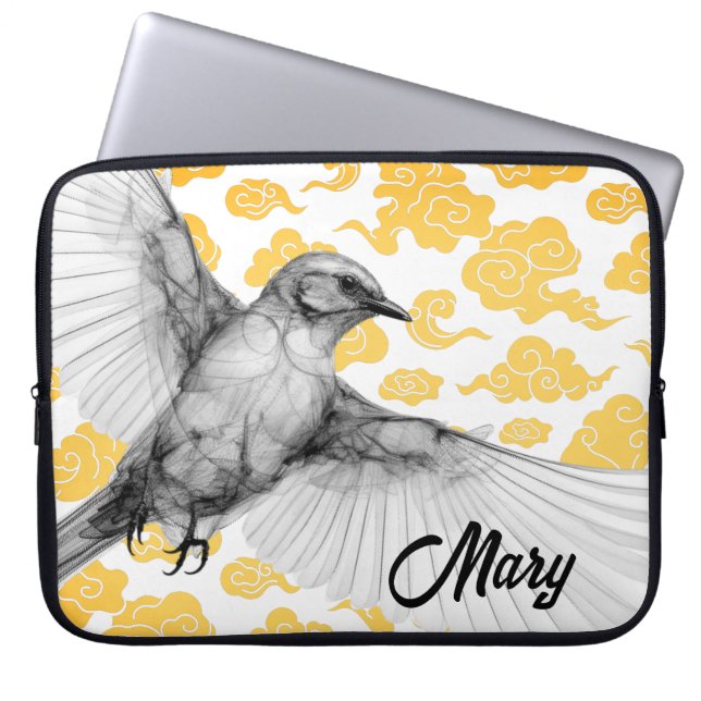 HUMMINGBIRD WITH CLOUDS DIY NAME LAPTOP SLEEVE (Front)