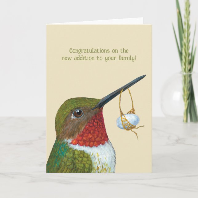 Hummingbird with egg new baby card (Front)