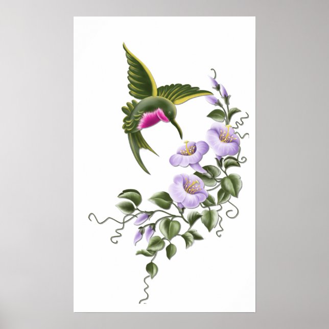 Hummingbird with Flowers 1 Print (Front)