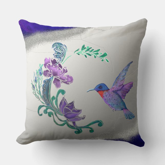 Hummingbird with flowers with geode background cushion (Front)