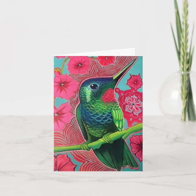 Hummingbird with Petunias Card (Front)