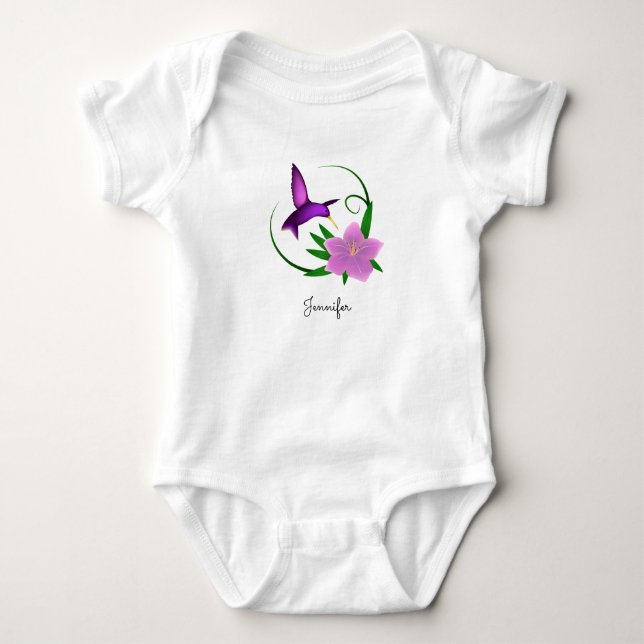 Hummingbird with pink flower baby girl shirt (Front)