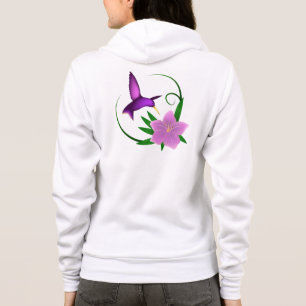 Hummingbird with pink flower name woman's hoodie