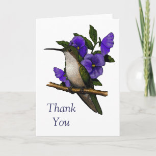 Hummingbird With Purple Pansies: Thank You: Art You Card
