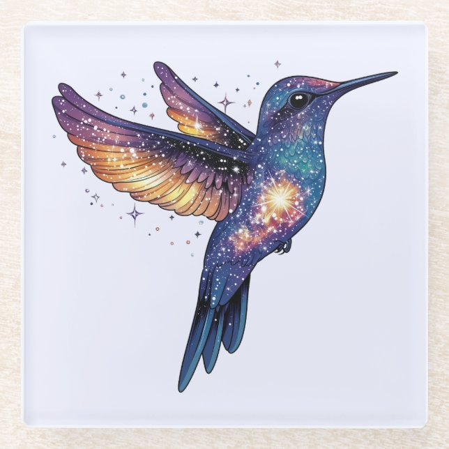 Hummingbird With Stary Night Sky Galaxy Bird Glass Coaster (Front)