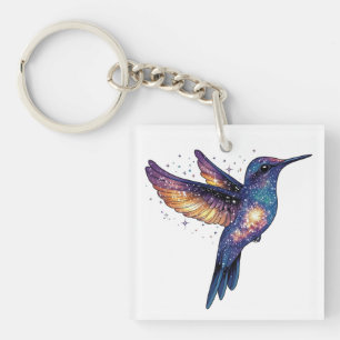 Hummingbird With Stary Night Sky Galaxy Bird Key Ring