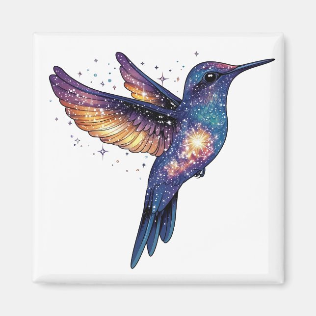Hummingbird With Stary Night Sky Galaxy Bird Magnet (Front)