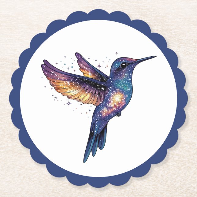 Hummingbird With Stary Night Sky Galaxy Bird Paper Coaster (Front)