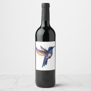 Hummingbird With Stary Night Sky Galaxy Bird Wine Label