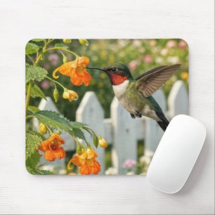 Hummingbird with Touch-Me-Not Flower Mouse Pad