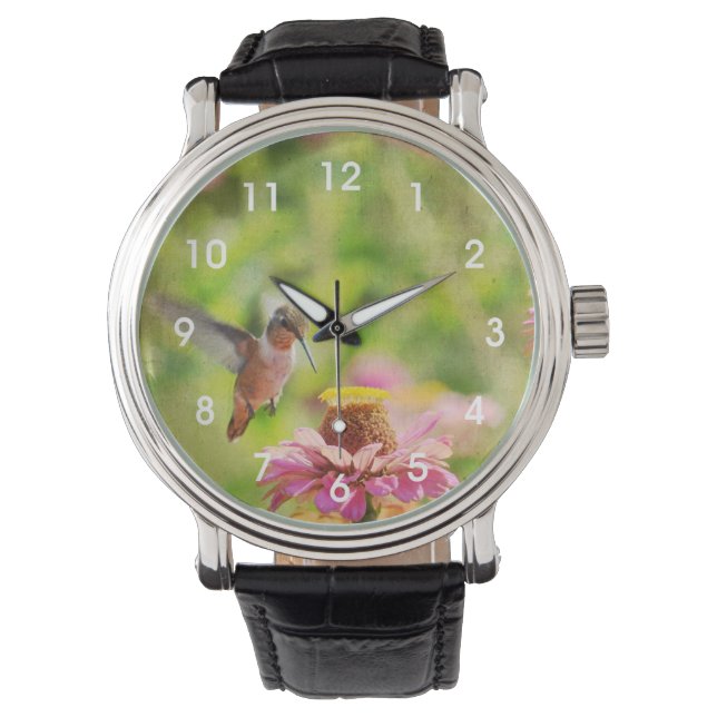 Hummingbird with Zinnia Flower Watch (Front)