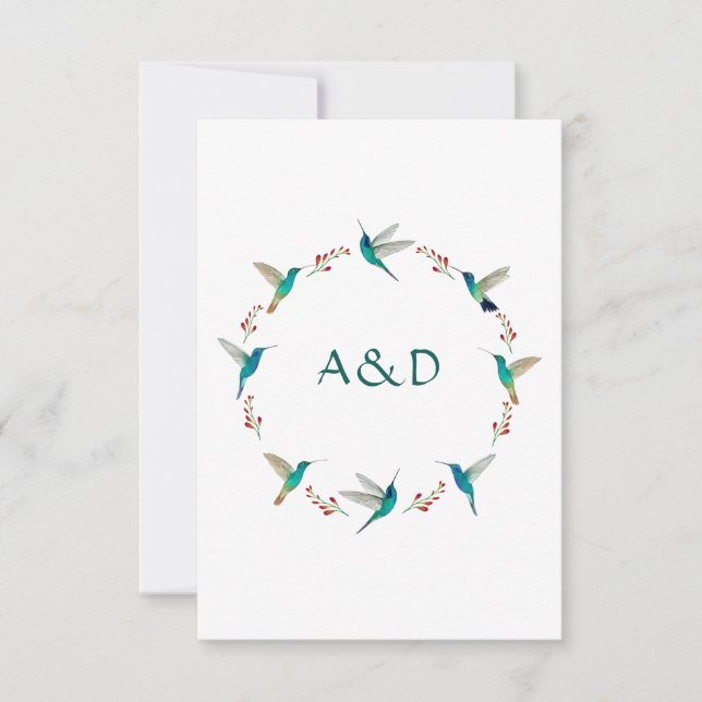 Hummingbird Wreath Wedding RSVP Card (Front)