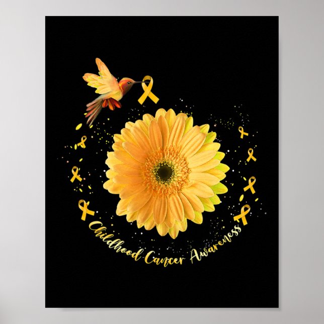 Hummingbird Yellow Sunflower Childhood Cancer Awar Poster (Front)