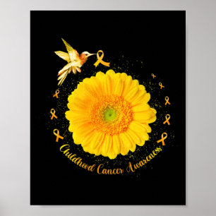Hummingbird Yellow Sunflower Childhood Cancer Awar Poster