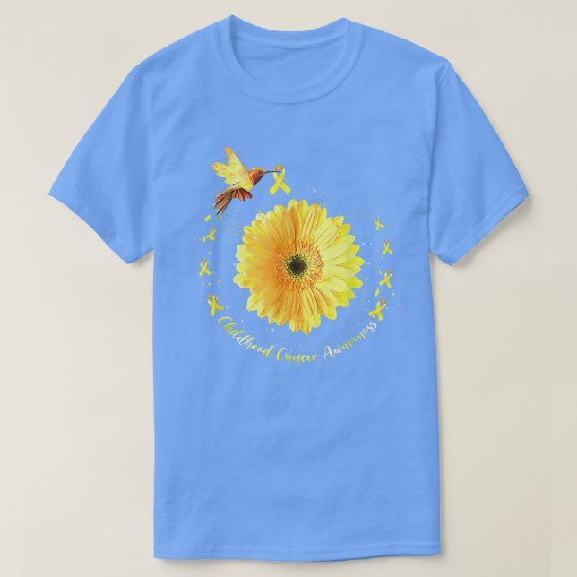 Hummingbird Yellow Sunflower Childhood Cancer Awar T-Shirt (Design Front)
