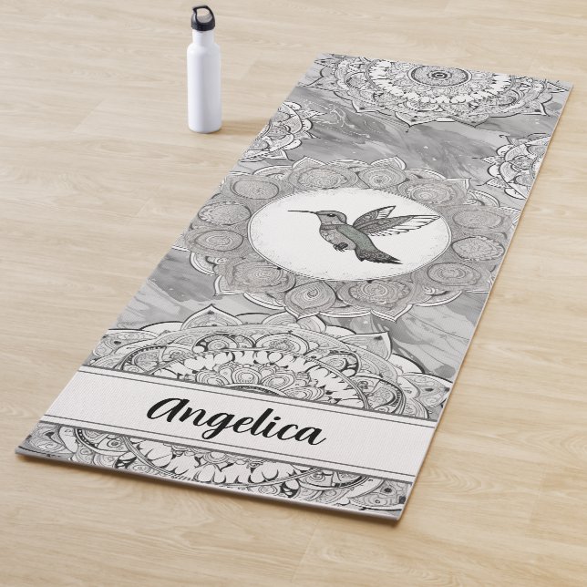 Hummingbird Yoga Mat with Indian Mandala Art (In Situ)