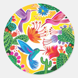 Hummingbirds and Blooming Cacti Classic Round Sticker