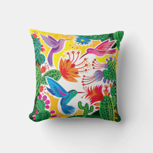 Hummingbirds and Blooming Cacti Cushion
