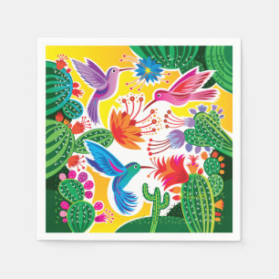 Hummingbirds and Blooming Cacti Napkin