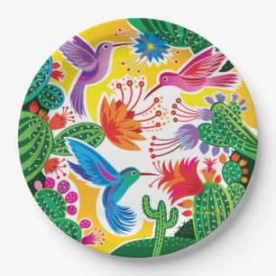 Hummingbirds and Blooming Cacti Paper Plate