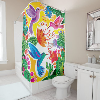 Hummingbirds and Blooming Cacti Shower Curtain