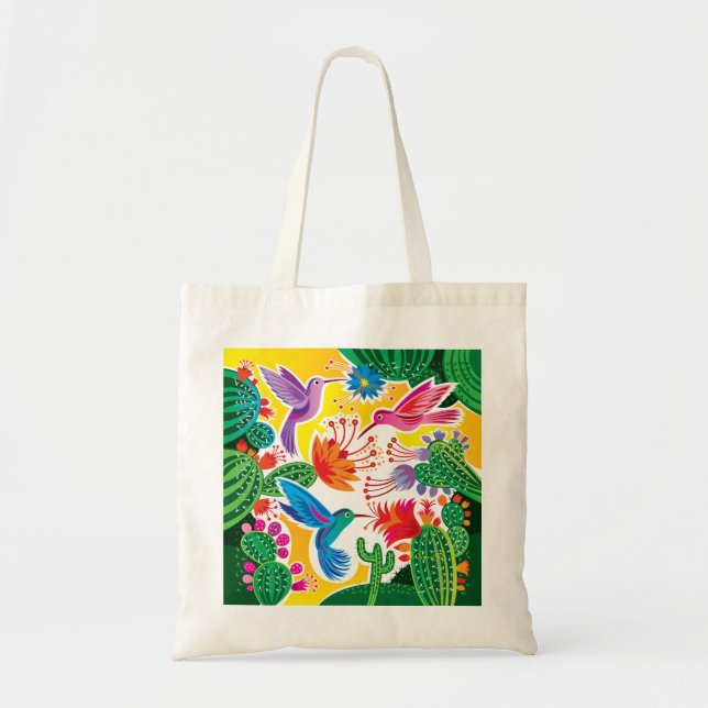 Hummingbirds and Blooming Cacti Tote Bag (Front)