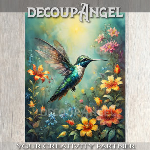 Hummingbirds and Colourful Flowers - Decoupage - Tissue Paper