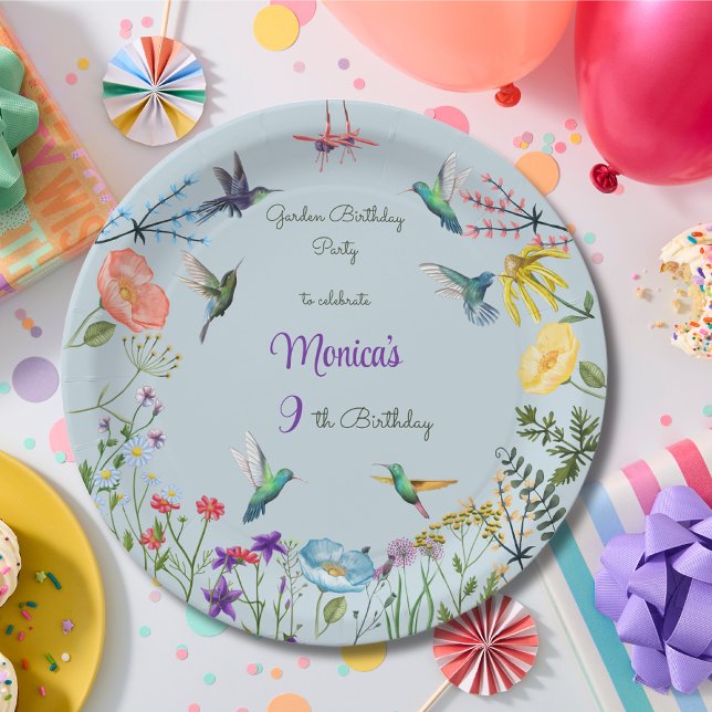 Hummingbirds and Floral garden birthday party Paper Plate (Creator Uploaded)