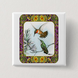 Hummingbirds and Flowers #2 15 Cm Square Badge