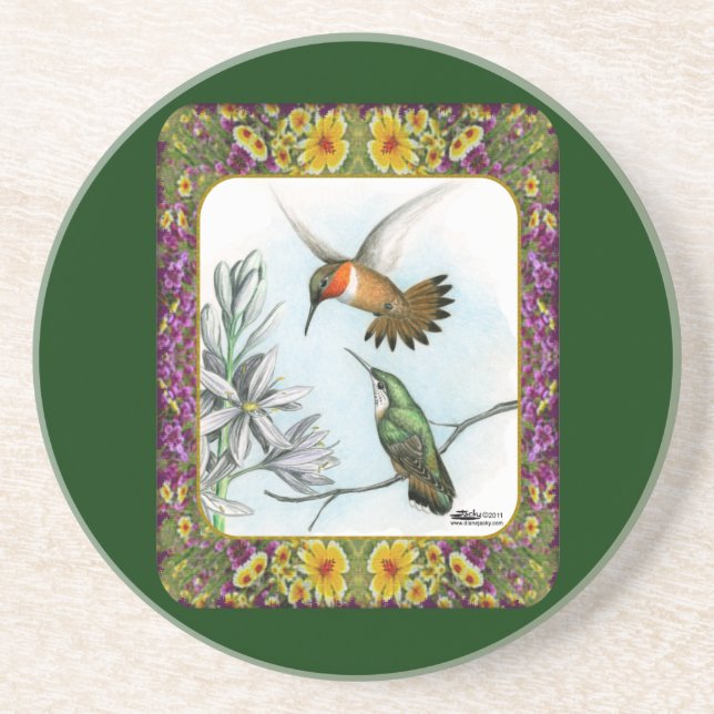 Hummingbirds and Flowers #2 Coaster (Front)
