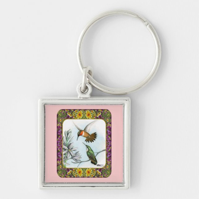 Hummingbirds and Flowers #2 Key Ring (Front)