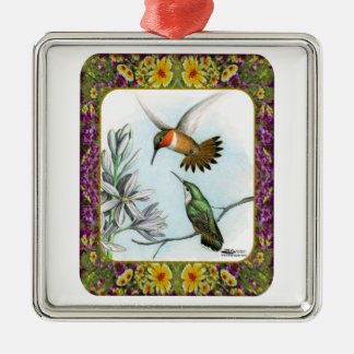 Hummingbirds and Flowers #2 Metal Tree Decoration