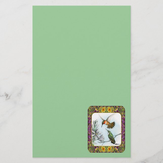 Hummingbirds and Flowers #2 Stationery (Front)