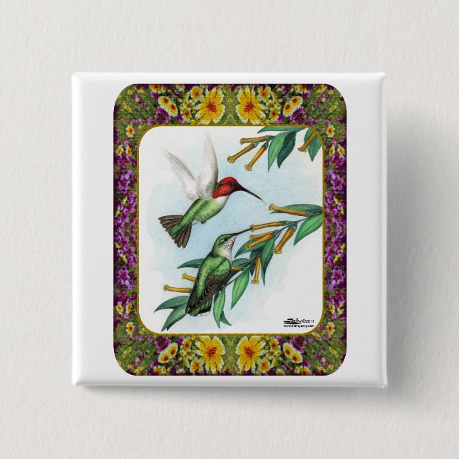 Hummingbirds and Flowers #4 15 Cm Square Badge (Front)