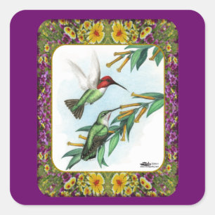 Hummingbirds and Flowers #4 Square Sticker