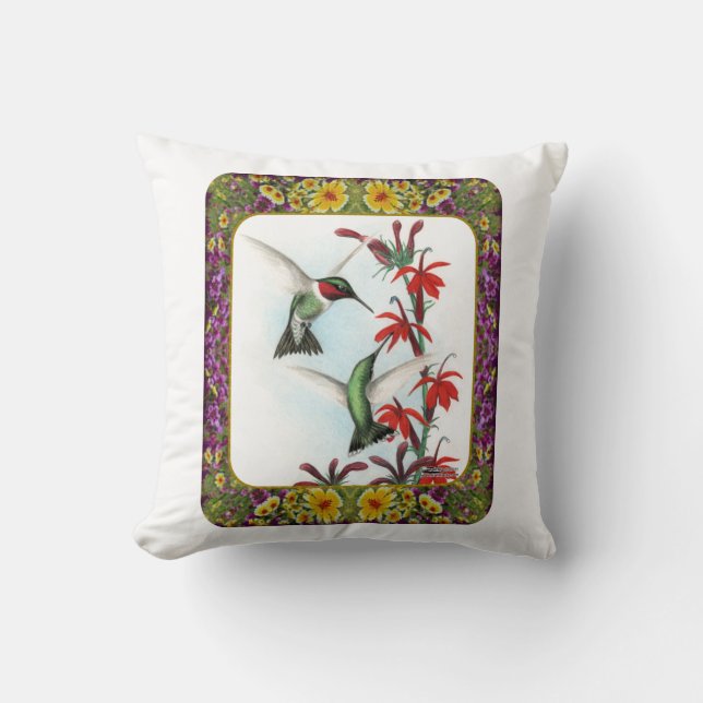 Hummingbirds and Flowers #5 Cushion (Front)
