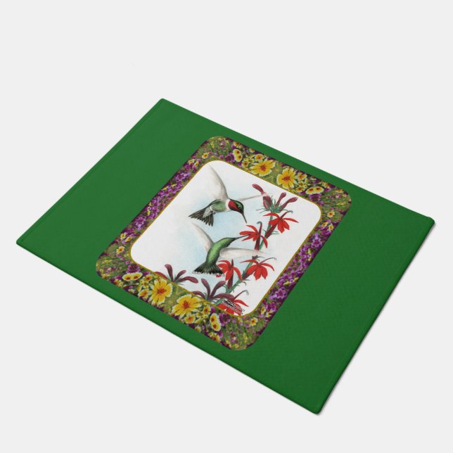 Hummingbirds and Flowers #5 Doormat (Angled)